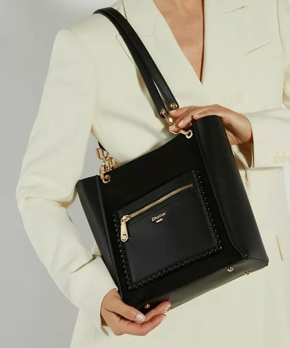 Dune London Black Handbags Women Duckie Black Long Handle Logo Tote Black