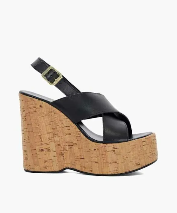 Dune London Black Sandals Women Kaiden Black Leather Wedge Heel Sandals Black