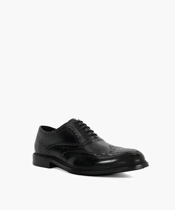Dune London Black Shoes Men Solihull Black WingTip Brogues Black