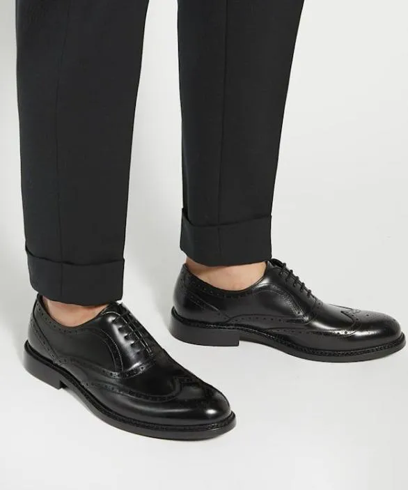 Dune London Black Shoes Men Solihull Black WingTip Brogues Black