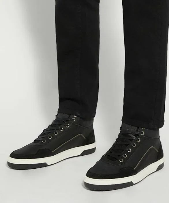 Dune London Black Shoes Men Sydnies Black Contrast Perforated High Top Trainers Black
