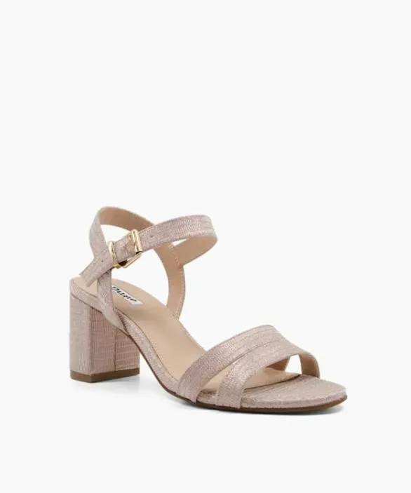 Dune London Block Heeled Sandals Women Merisa Rose Gold Metallic Block Heeled Sandals Metallic Fabric