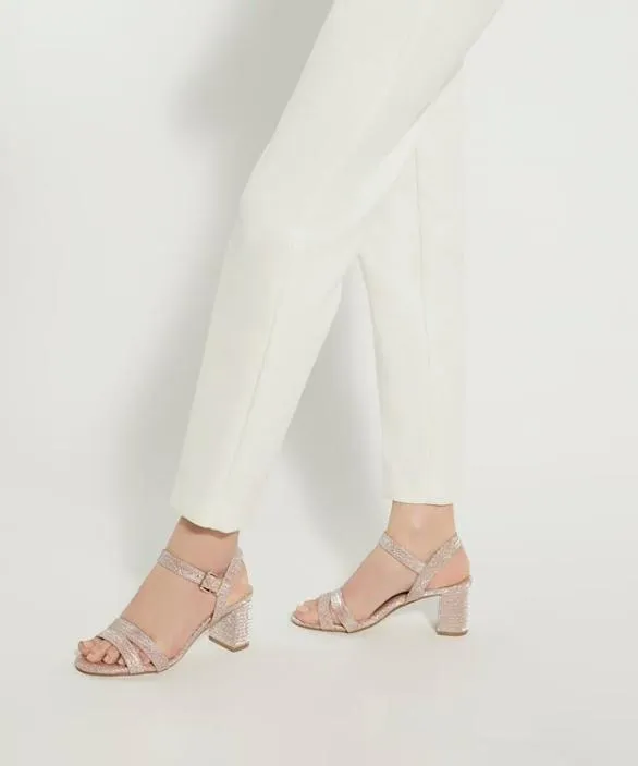 Dune London Block Heeled Sandals Women Merisa Rose Gold Metallic Block Heeled Sandals Metallic Fabric