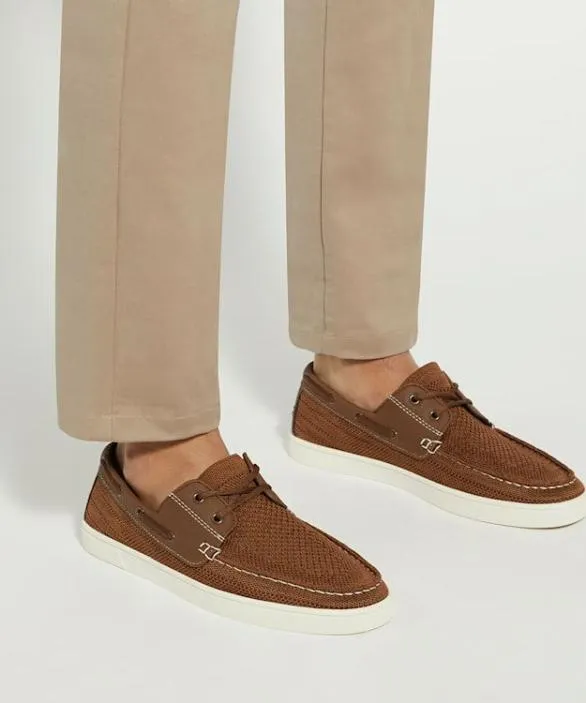 Dune London Boat Shoes Men Blaizerss Tan Knitted Boat Shoes Brown