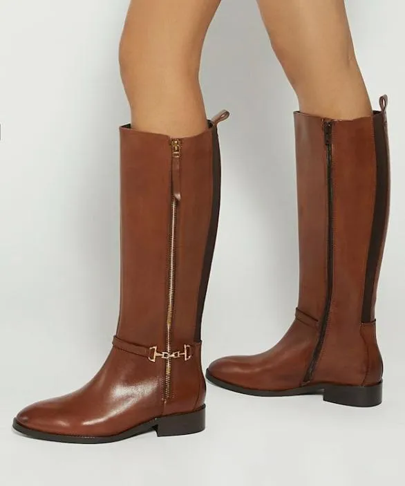 Dune London Brown Boots Women Taylyn Tan Knee High Boots With Signature Buckle Detail Brown