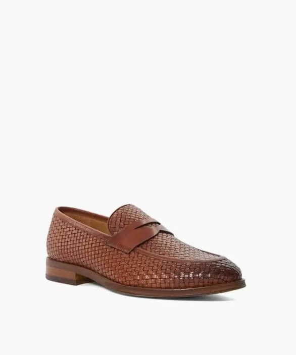 Dune London Brown Shoes Men Saharas Tan Leather Woven Loafers Brown