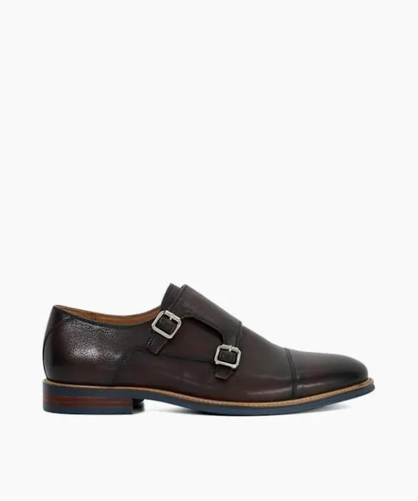 Dune London Brown Shoes Men Seltic Brown Leather Double Strap Monk Shoes Brown