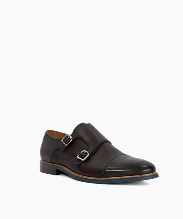 Dune London Brown Shoes Men Seltic Brown Leather Double Strap Monk Shoes Brown