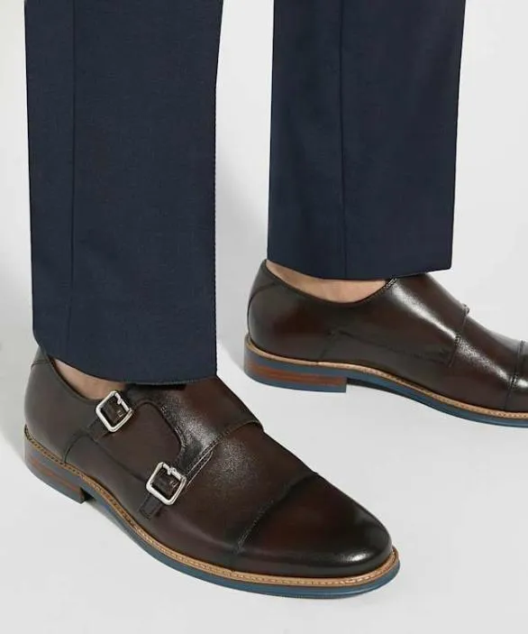 Dune London Brown Shoes Men Seltic Brown Leather Double Strap Monk Shoes Brown