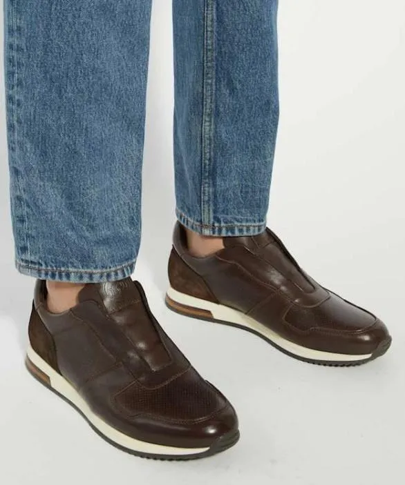 Dune London Brown Shoes Men Trilogy Laceles Brown Laceless Runner Trainers Brown