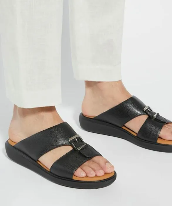 Dune London Casual Sandals Men Harris Black Open Toe Wedge Sole Slip Ons Black