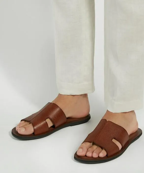 Dune London Casual Sandals Men Initially Tan Flat Leather Sandals Brown