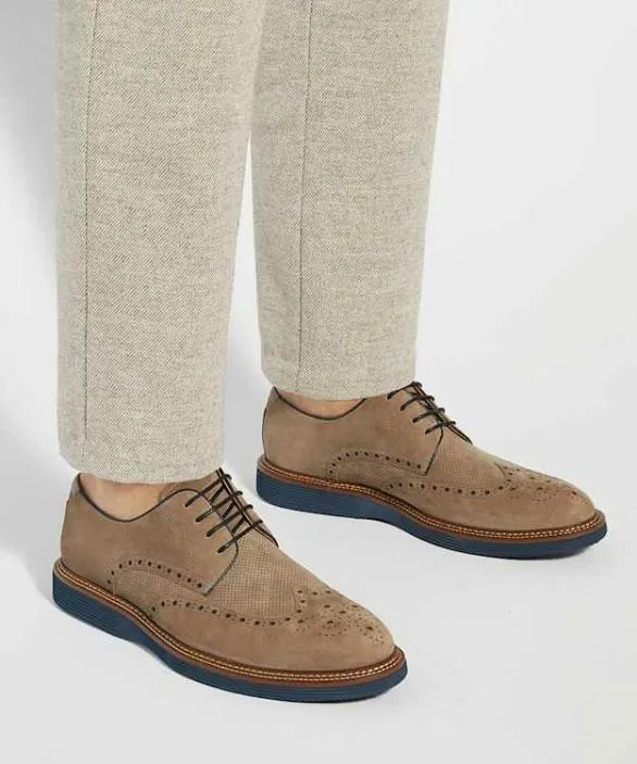 Dune London Casual Shoes Men Benidictus Grey Nubuck LaceUp Brogues Grey