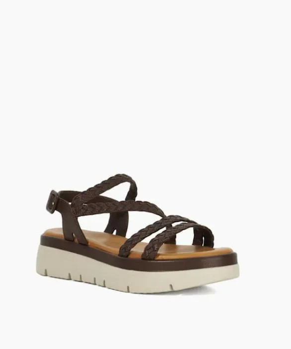 Dune London Chunky Sandals Women Lexture Brown Woven Leather Asymmetric Strap Flatform Sandals Brown