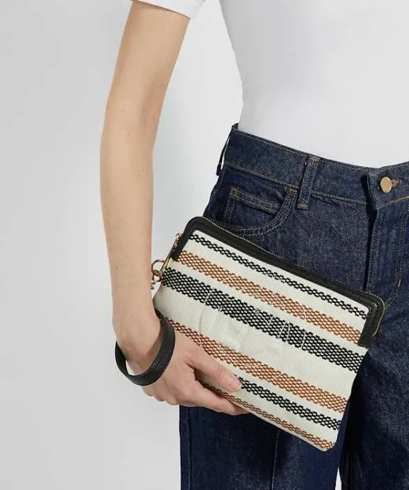 Dune London Clutch Bags Women Slay Tan Canvas Zip Up Wristlet Pouch Brown