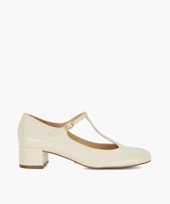 Dune London Court Shoes Women Believable Ecru Low Block Heel Mary Janes Neutral