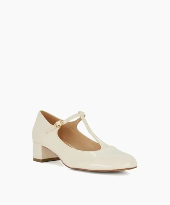 Dune London Court Shoes Women Believable Ecru Low Block Heel Mary Janes Neutral