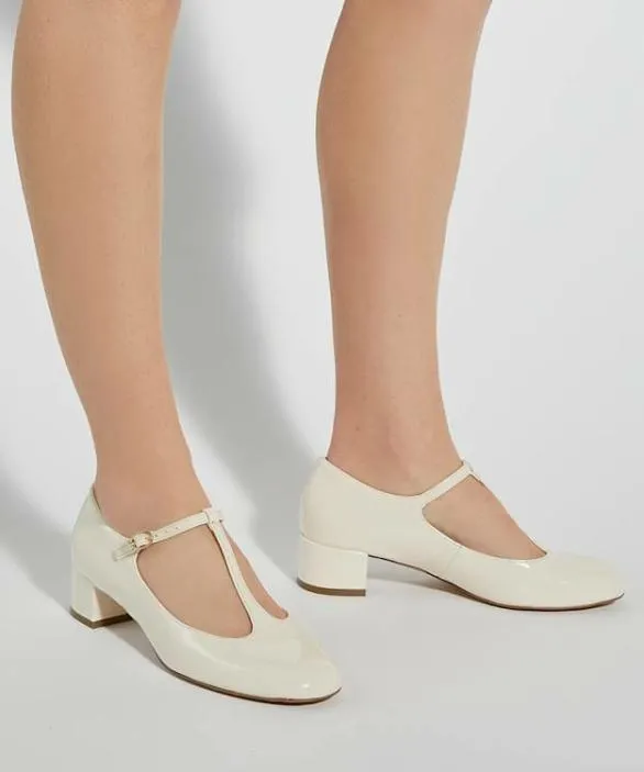 Dune London Court Shoes Women Believable Ecru Low Block Heel Mary Janes Neutral