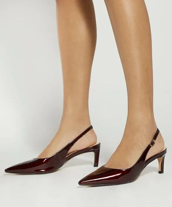 Dune London Court Shoes Women Celinna Red Pointed Toe Kitten Heel Court Shoes Red