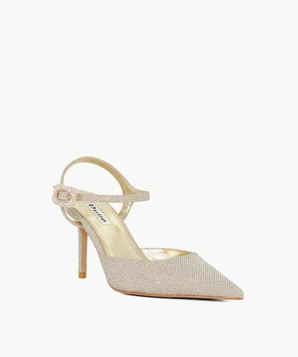 Dune London Court Shoes Women Channel Gold BuckleDetail Heeled Courts Metallic