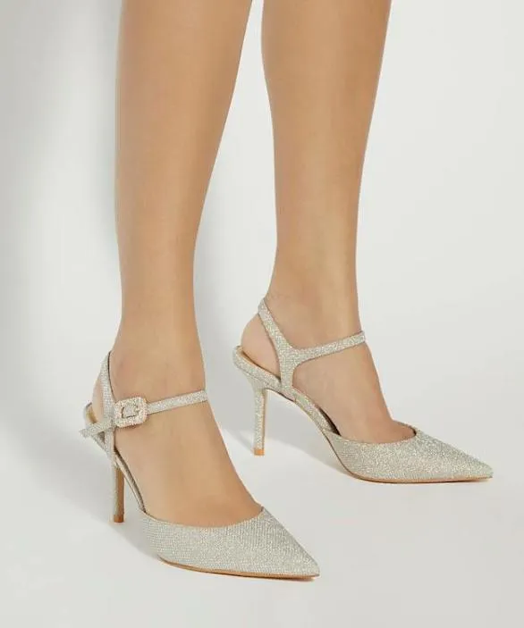 Dune London Court Shoes Women Channel Gold BuckleDetail Heeled Courts Metallic