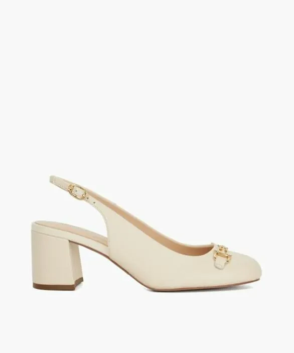 Dune London Court Shoes Women Dreaming Ecru Block Heel Slingback Shoes Neutral