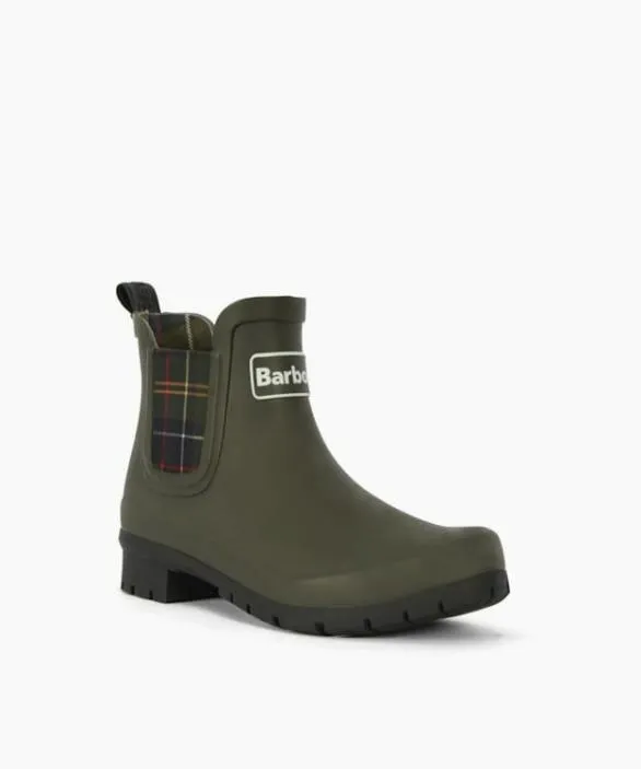 Dune London Flat Boots Women Kingham Khaki Check Trim Ankle Length Wellies Brown