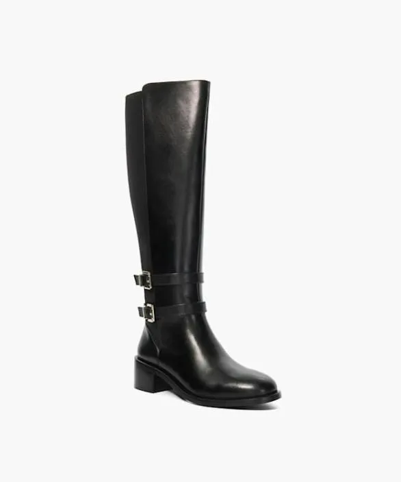 Dune London Flat Boots Women Tatter Black Leather Knee High Riding Boots Black