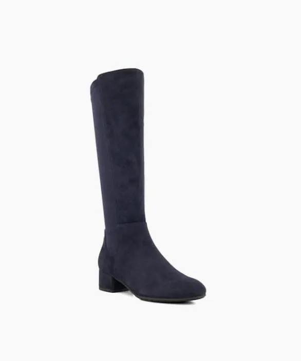 Dune London Flat Boots Women Tayla Navy Stretch KneeHigh Boots Blue