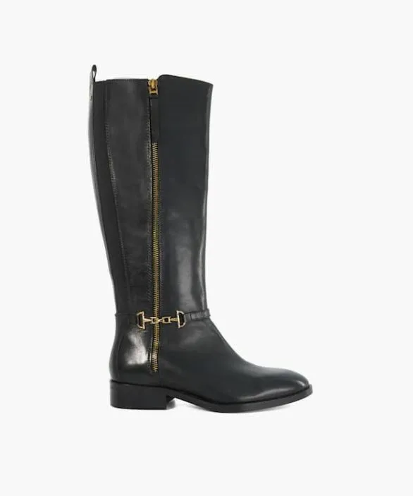 Dune London Flat Boots Women Taylyn Black Riding Boots With Signature Buckle Detail Black