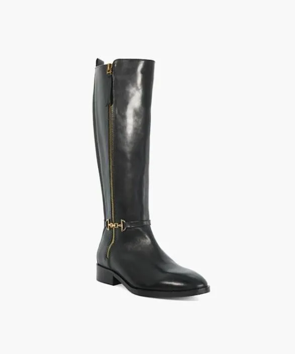 Dune London Flat Boots Women Taylyn Black Riding Boots With Signature Buckle Detail Black