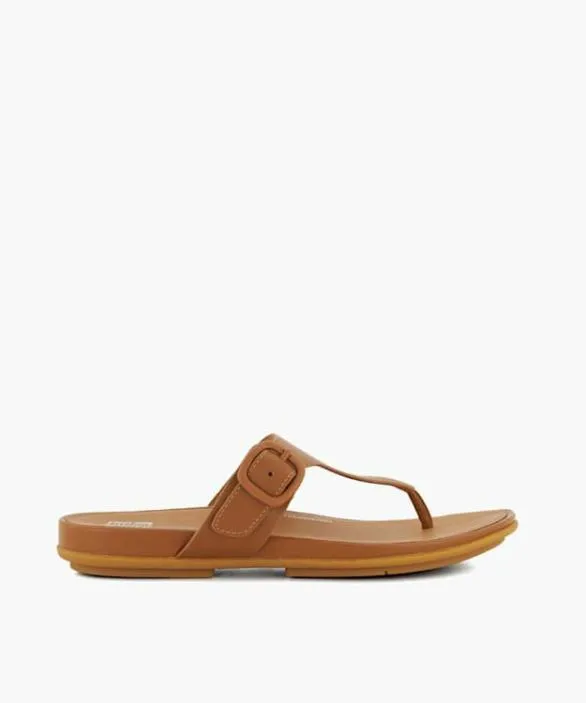 Dune London Flat Sandals Women Gracie Rubber B Tan BuckleDetail Leather ToePost Sandals Brown