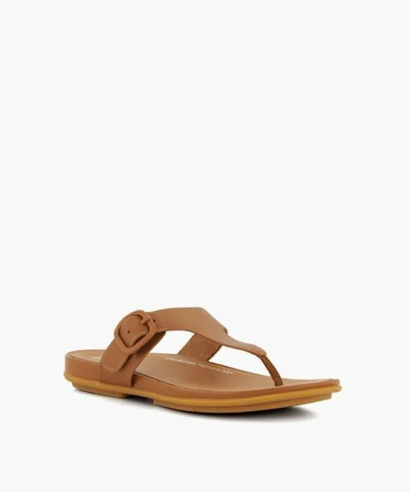 Dune London Flat Sandals Women Gracie Rubber B Tan BuckleDetail Leather ToePost Sandals Brown