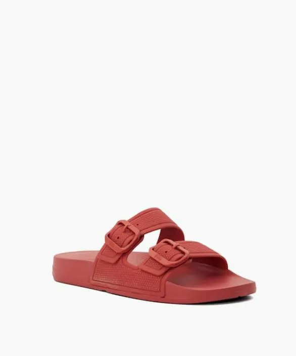 Dune London Flat Sandals Women Iqushion Strap Red Double Buckle Strap Sliders Red