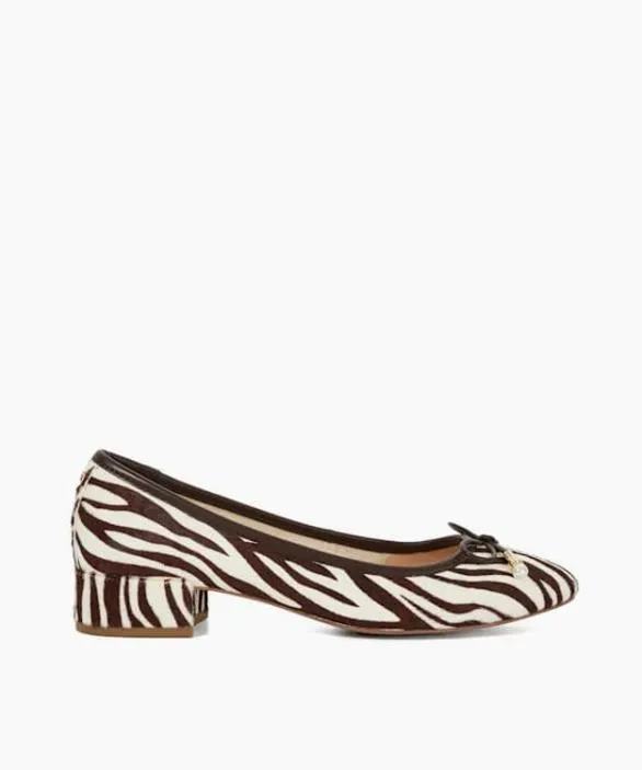 Dune London Flat Shoes Women Amazing Zebra Low Block Heel Ballet Flats Blackwhite