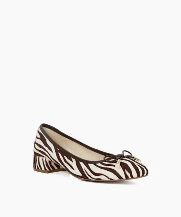 Dune London Flat Shoes Women Amazing Zebra Low Block Heel Ballet Flats Blackwhite