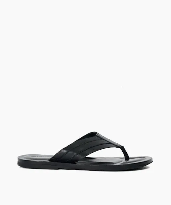 Dune London Flip Flops Men Fredos Black Leather Toe Post Sandals Black