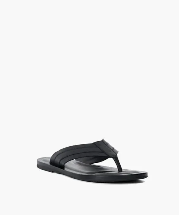 Dune London Flip Flops Men Fredos Black Leather Toe Post Sandals Black