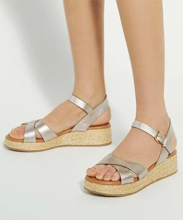 Dune London Gold Sandals Women Littleton Gold Leather Raffia Flatform Sandals Metallic
