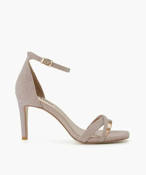 Dune London Heeled Sandals Women Madrina Rose Gold Ankle Strap Open Toe Sandals Metallic