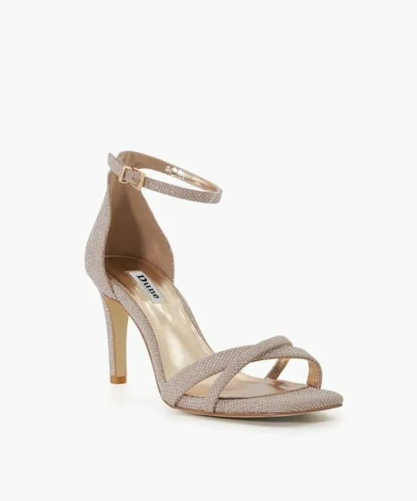 Dune London Heeled Sandals Women Madrina Rose Gold Ankle Strap Open Toe Sandals Metallic