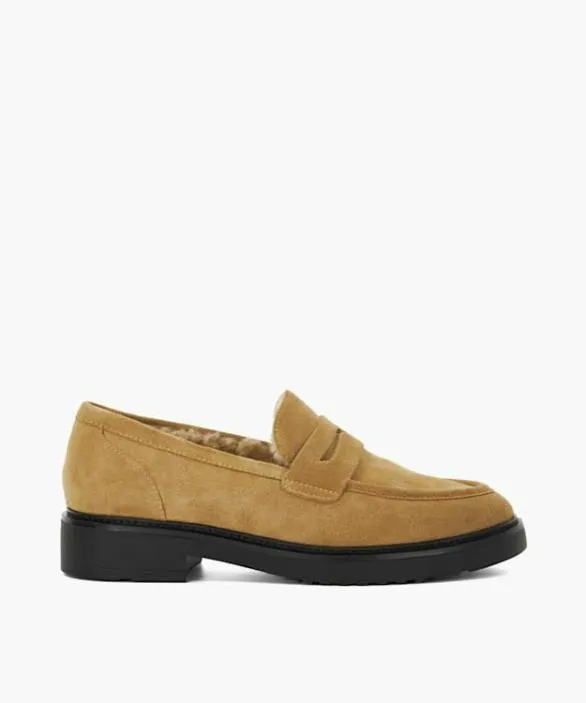 Dune London Loafers Women Garfeld Tan Faux Fur Lined Loafers Brown