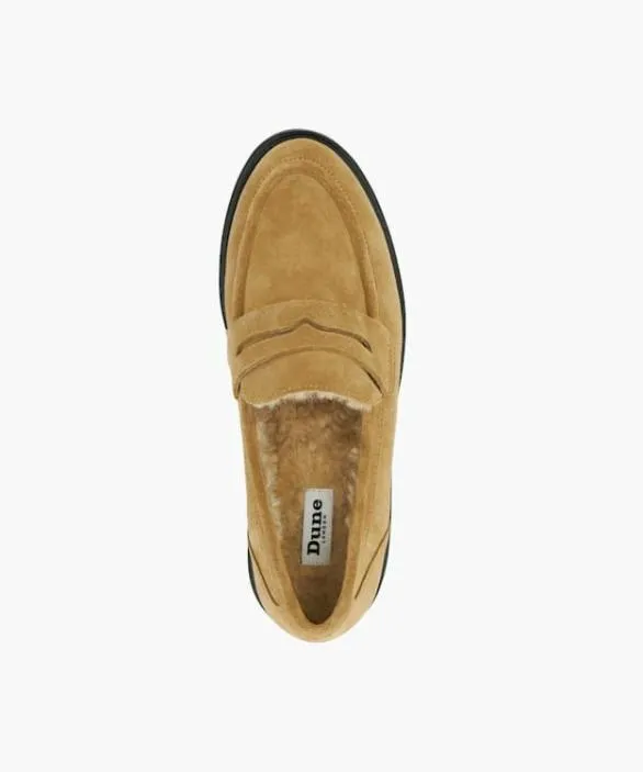 Dune London Loafers Women Garfeld Tan Faux Fur Lined Loafers Brown