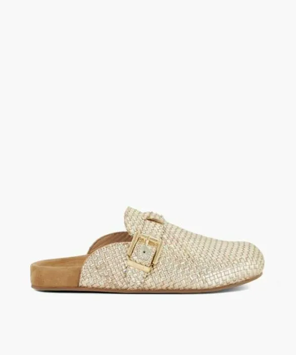 Dune London Loafers Women Glaized Gold Woven Leather Clogs Metallic