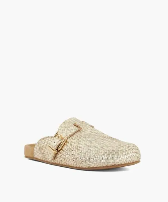Dune London Loafers Women Glaized Gold Woven Leather Clogs Metallic