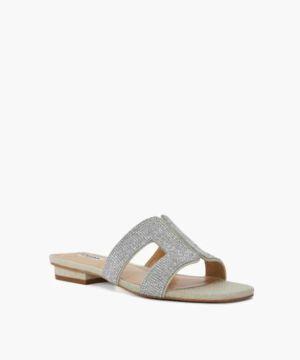 Dune London Loupe Sandals Women Loupe Silver Diamante Flat Sliders Metallic