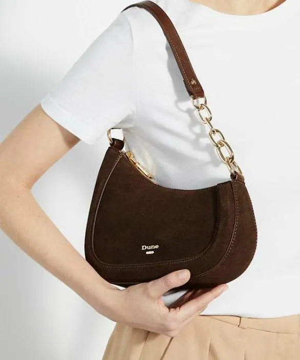 Dune London Shoulder Bags Women Direction Dark Brown Asymmetric Chain Detail Shoulder Bag Brown
