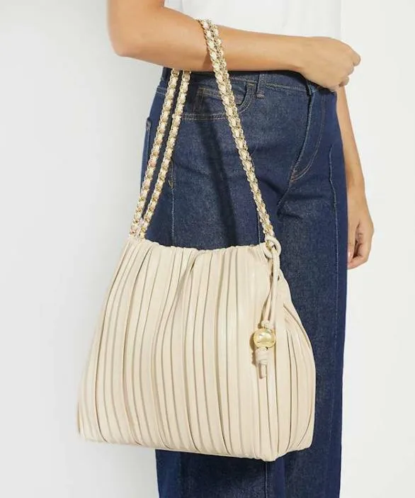 Dune London Shoulder Bags Women Dominic Cream Pleated Chain Handle Bag Yellow