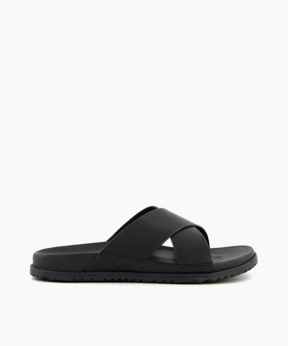 Dune London Sliders Men Wainscott Slide Black Leather Slider Sandals Black