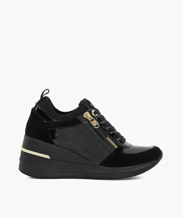 Dune London Trainers Women Eiline 2 Black Lace Up Wedge Trainers Black